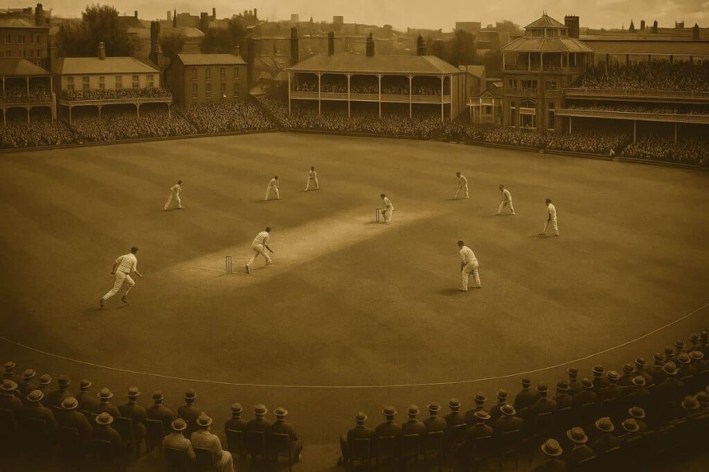 An old cricket match with vintage filter.
