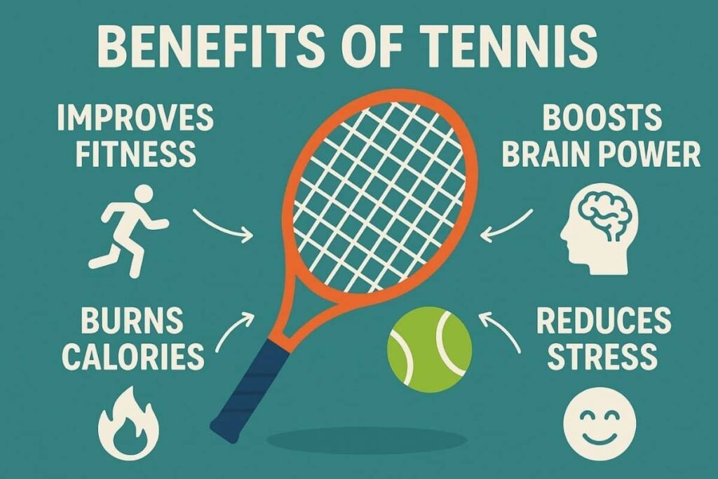 Infographic on the mental and emotional benefits of playing tennis.