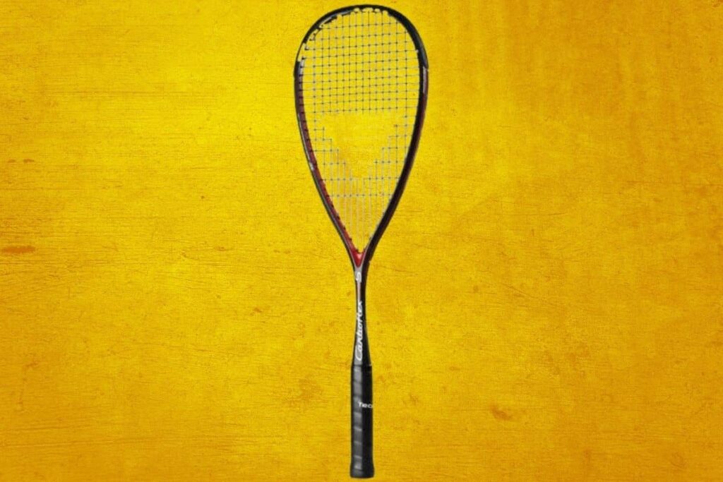 Tecnifibre carboflex 125 S is displayed against a vibrant yellow background.