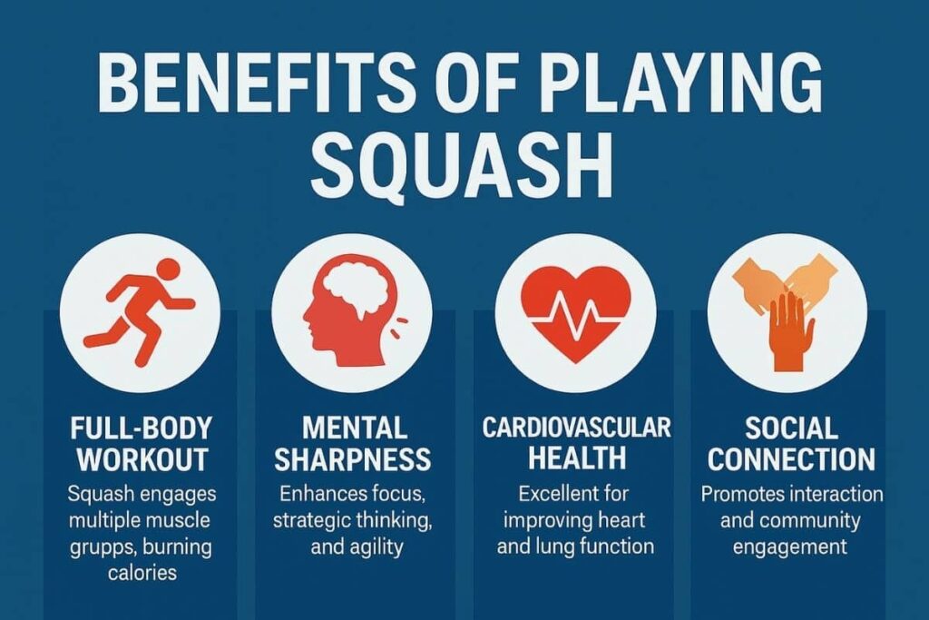 Infographic on the benefits of playing squash.